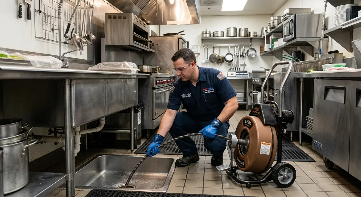 Commercial drain cleaning service in a restaurant kitchen in Ewa Gentry